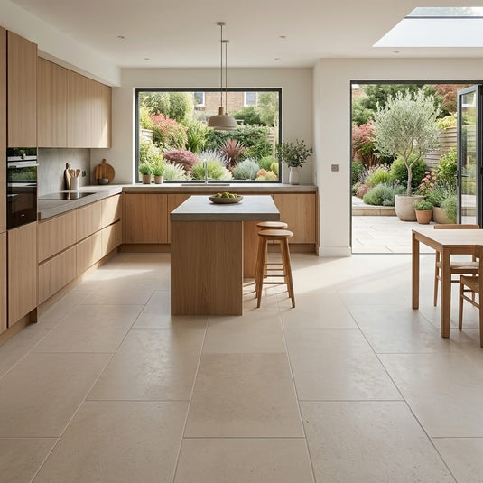Hampton Limestone Almond - Beige Porcelain Paving Tiles - 900 x 900 x 10mm