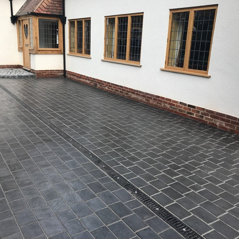 Load image into Gallery viewer, Kota Black Limestone Block Paving - 250 x 150 x 50mm - Sawn, Tumbled &amp; Riven
