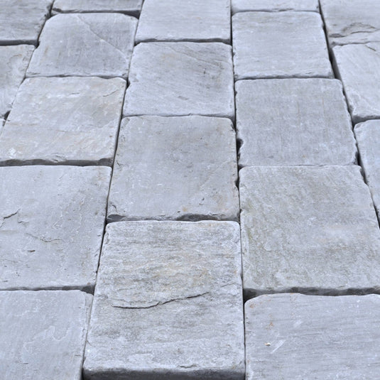 Kandala Grey Sandstone Block Paving - 200 x 150 x 50mm - Sawn, Tumbled & Riven