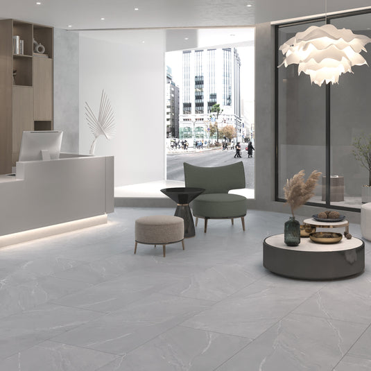 Lagom Gra - Grey Porcelain Paving Tiles - Semi-Polished Finish - 600 x 600 x 7mm