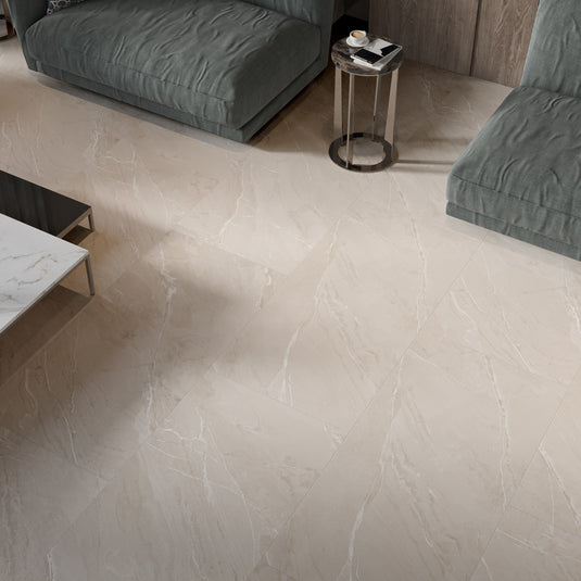 Lagom Sand - Beige Porcelain Paving Tiles - Semi-polished Finish - 600 x 600 x 7mm