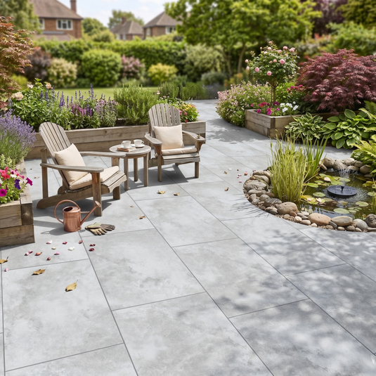 Limestone - Grey Porcelain Paving Tiles - 900 x 600 x 20mm