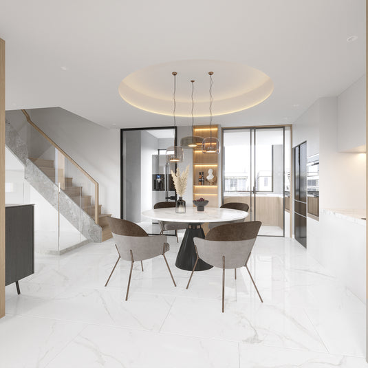 Marmi Statuario - White Porcelain Paving Tiles - Polished Finish - 600 x 600 x 7mm