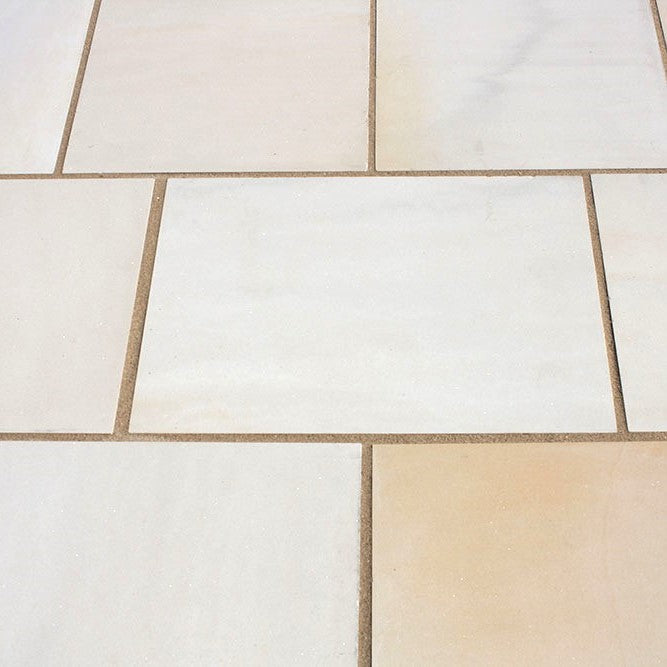 Load image into Gallery viewer, Mint Fossil Indian Sandstone Paving - 295 x 295 x 22mm - Sawn &amp; Honed
