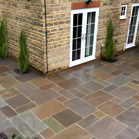 Autumn Brown Indian Sandstone Paving - Patio Pack - Mixed Sizes - Hand Cut & Riven