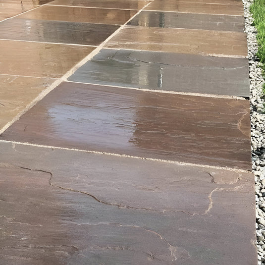 Autumn Brown Indian Sandstone Paving - 900 x 600 x 18mm - Hand Cut & Riven