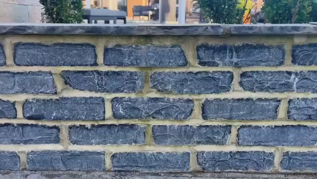 Load and play video in Gallery viewer, Kota Black Indian Limestone Walling - 225 x 100 x 70mm - Tumbled
