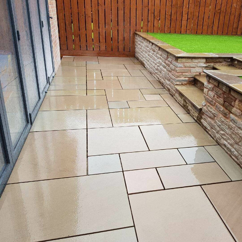 Load image into Gallery viewer, Raj Green Indian Sandstone Paving - 295 x 295 x 22mm - Sawn &amp; Sandblasted
