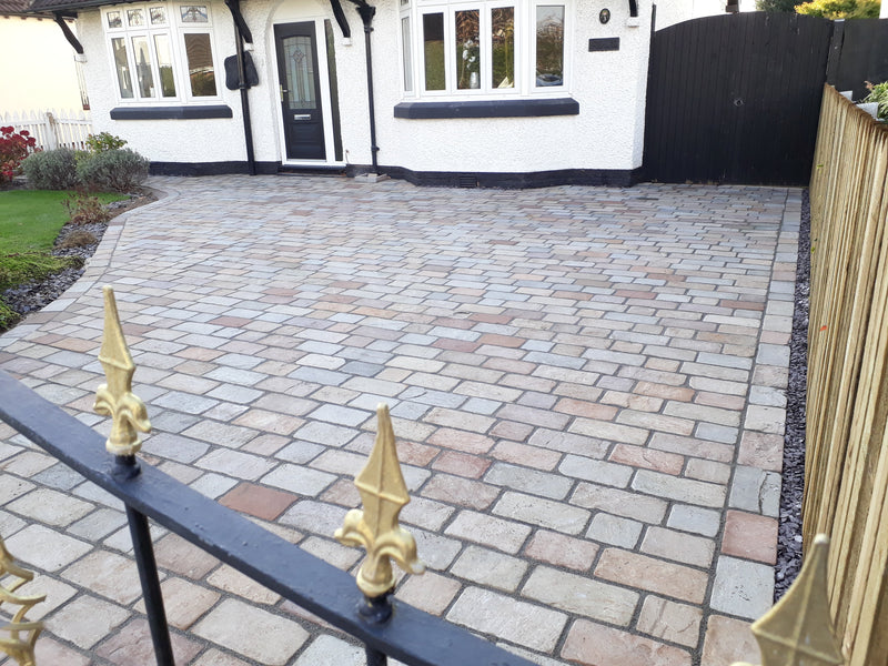 Load image into Gallery viewer, Raj Green Indian Sandstone Block Paving - 150 x 150 x 50mm - Sawn, Tumbled &amp; Riven
