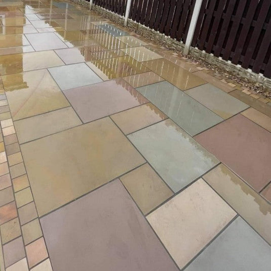 Raj Green Indian Sandstone Paving - Patio Pack - Mixed Sizes - Sawn & Sandblasted