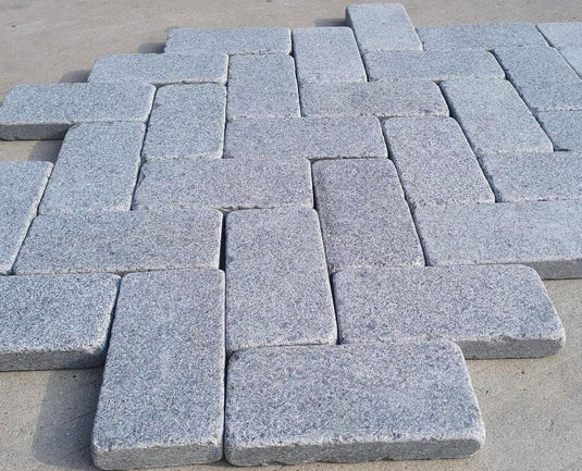 Dark Grey Granite Block Paving - 200 x 100 x 50mm - Sawn, Tumbled & Honed