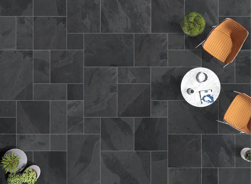 Load image into Gallery viewer, Slate Noir - Black Porcelain Paving Tiles - 900 x 600 x 20mm
