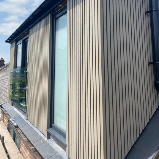 Slatted Misty Wood - Grey & Brown Composite Cladding - Corner Piece - 2200 x 49.25 x 49.25 mm