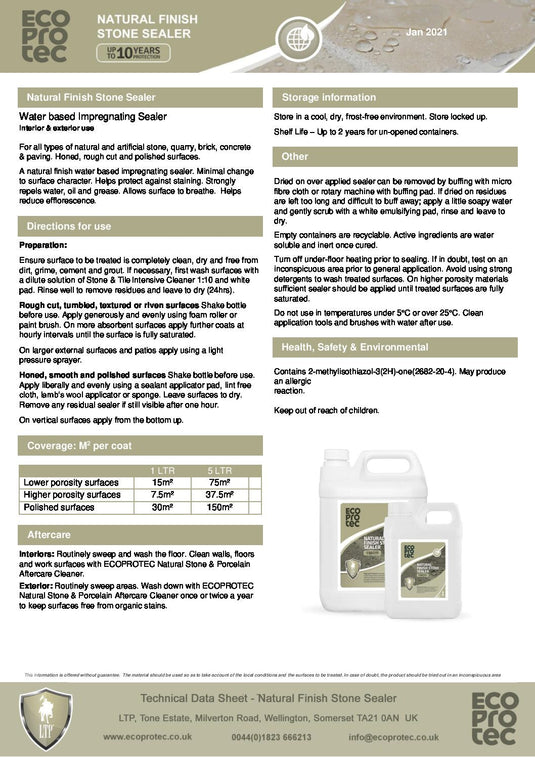 LTP Ecoprotec Natural Finish Stone Sealer - 1L